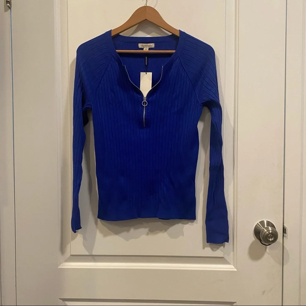 Calvin Klein Jeans Half Zip Long Sleeve Blue Knit - Picture 2 of 3